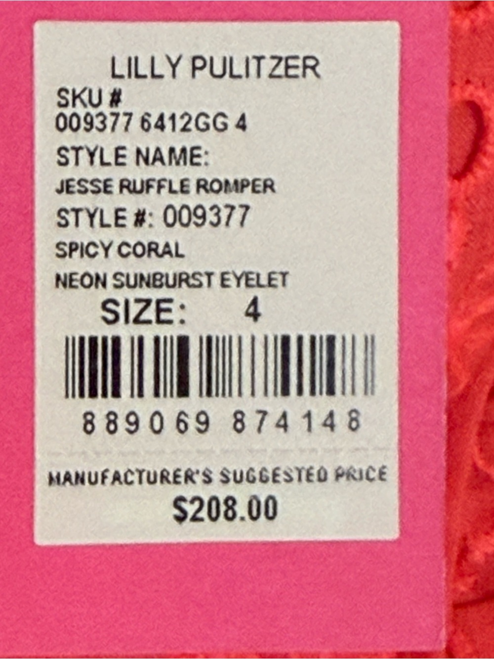 NWT! LILLY PULITZER: Jesse Ruffle Romper; Spicy Coral, 4 - Picture 6 of 7